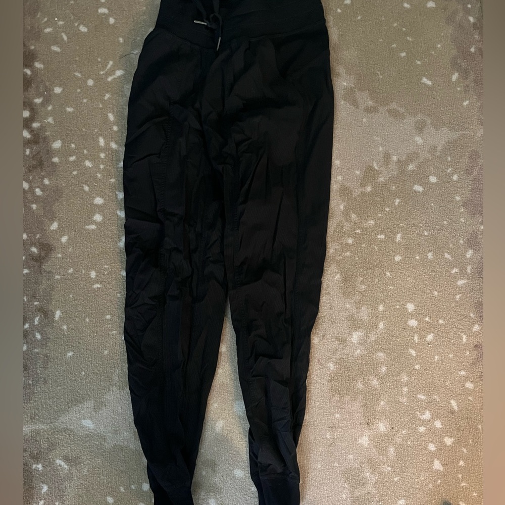 Lulu, lemon, black joggers, size 2